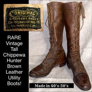 Vtg Chippewa Hunter Brown Leather Utility Boots!